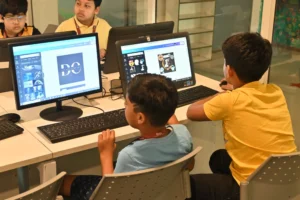 High-tech computer lab at Aadya Academy, a top ICSE school with hostel in Bangalore, fostering technical skills.